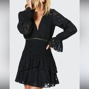 NWT Ramy Brook Black Lace Smocked Dress | Size 6 | Tiered Ruffle